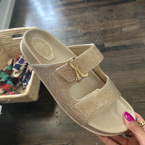 Rene Caovilla Gold Crystal Sandals - Picture 1 of 2